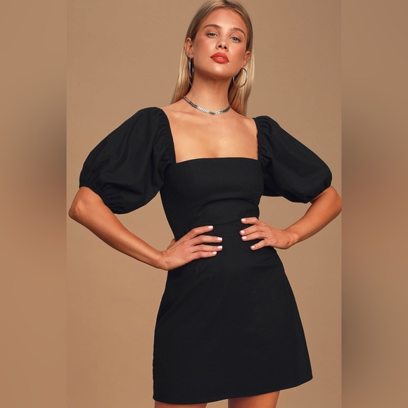 Francesca's Collections Dresses & Skirts - NWT | Francesca’s Lyzbeth Puffed Sleeves Black Mini Dress